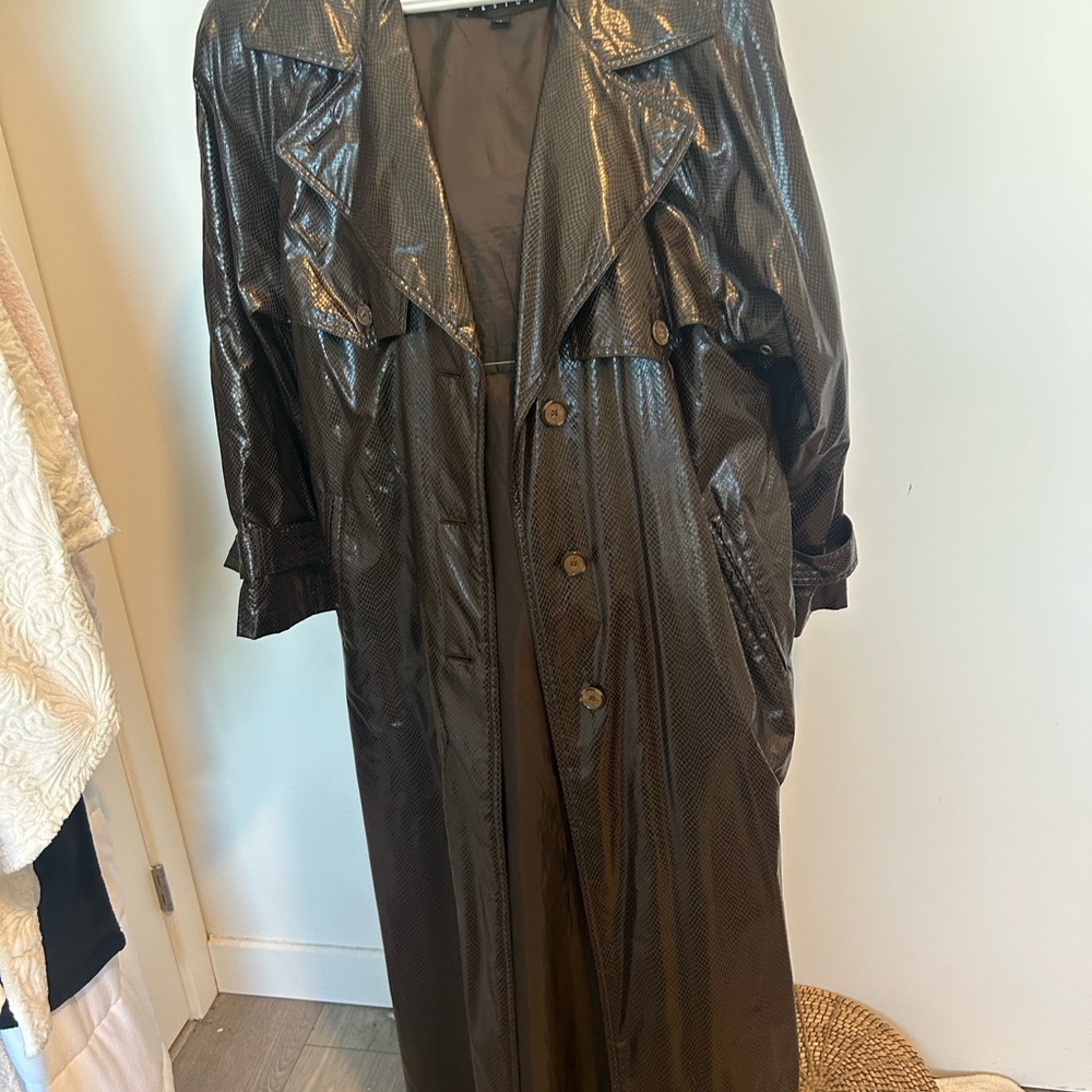 Utex Brown Leather Trench Coat Classic Style